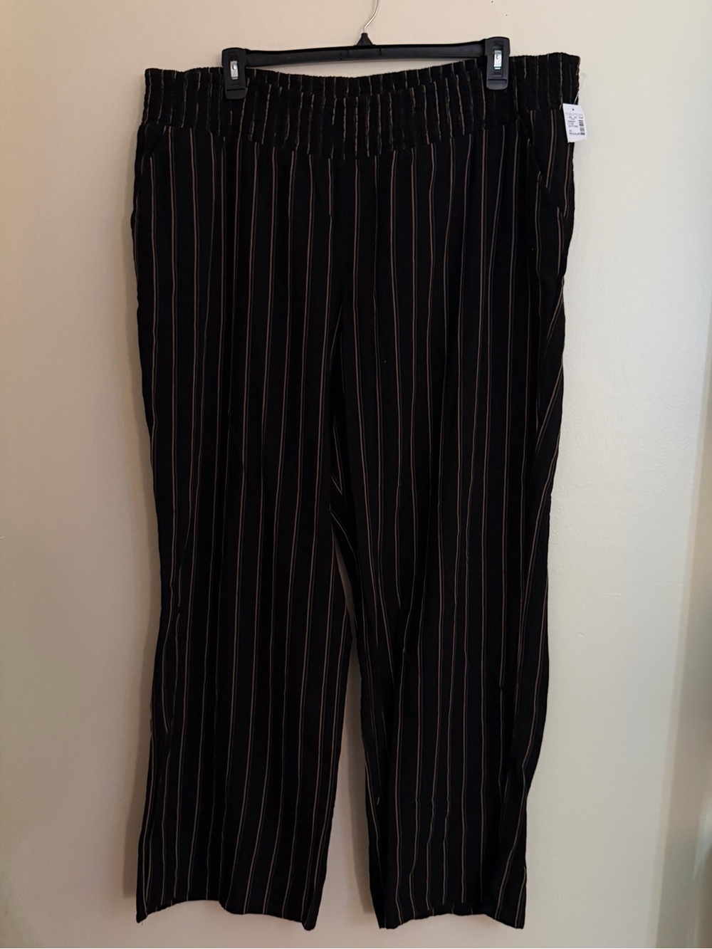 Black Pinstripe Wide-Leg Pants